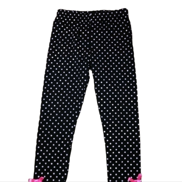 5/$10 Girl's size 4 black polka dot pants with pink bows at bottom - Picture 8 of 8